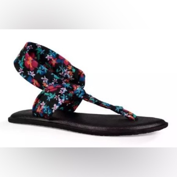 Sanuk Black Waikiki Floral Yoga Mat Sandals | Sz 7 - Picture 2 of 3